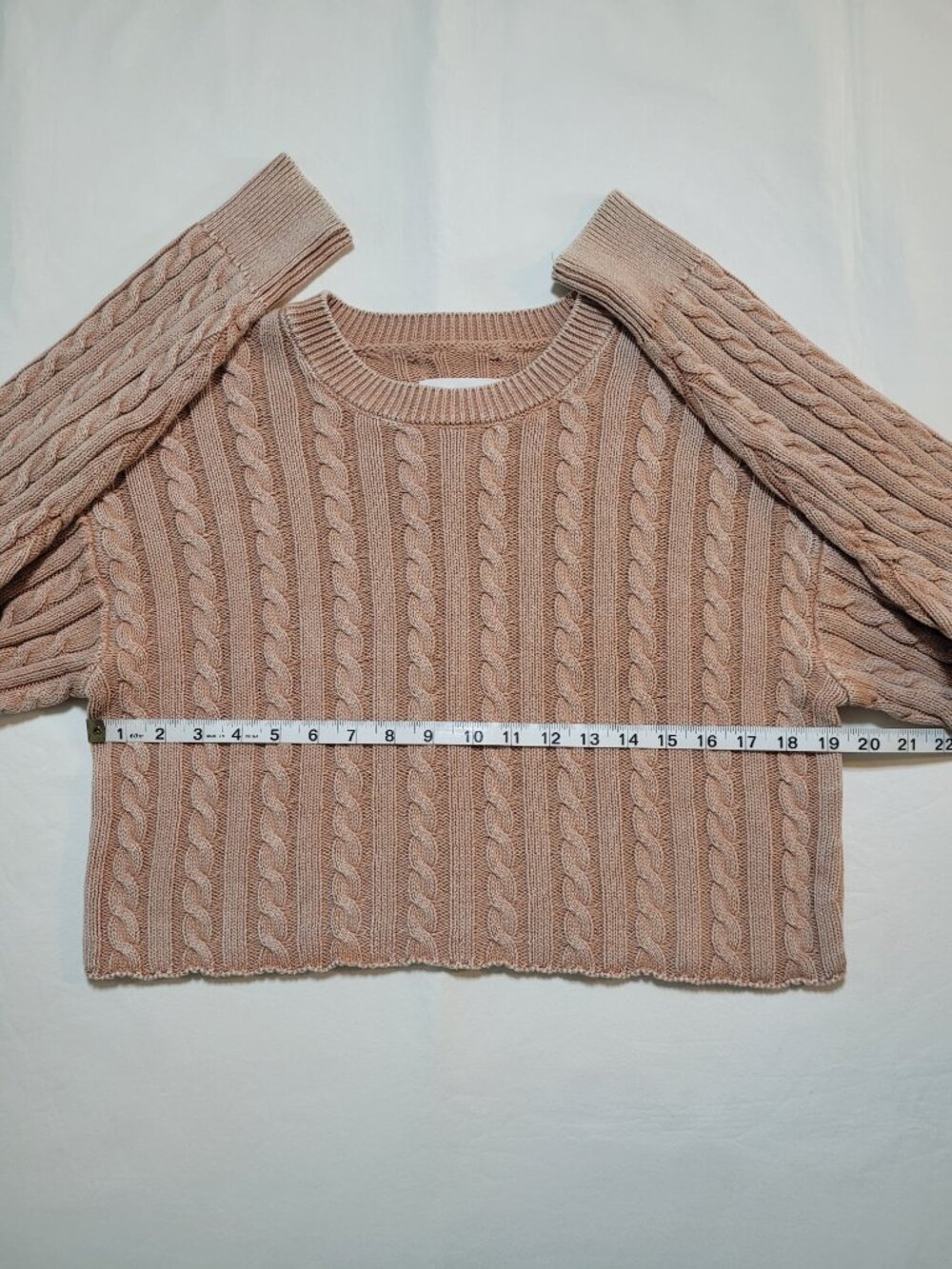 Aerie Cable Knit Cropped Sweater Tan Small Modern Prep NWT Coquette - Picture 6 of 9